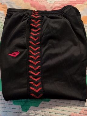 Pony Black Vintage Track Pants with Red Chevron Side Stripe